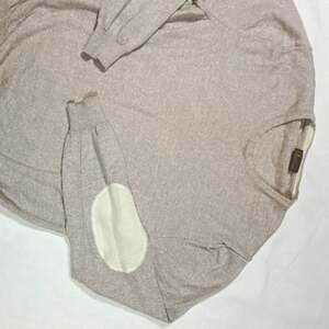 Stenströms Men’s Knit Wool Sweater Beige Solid Crewneck Elbow Patch Pullover L